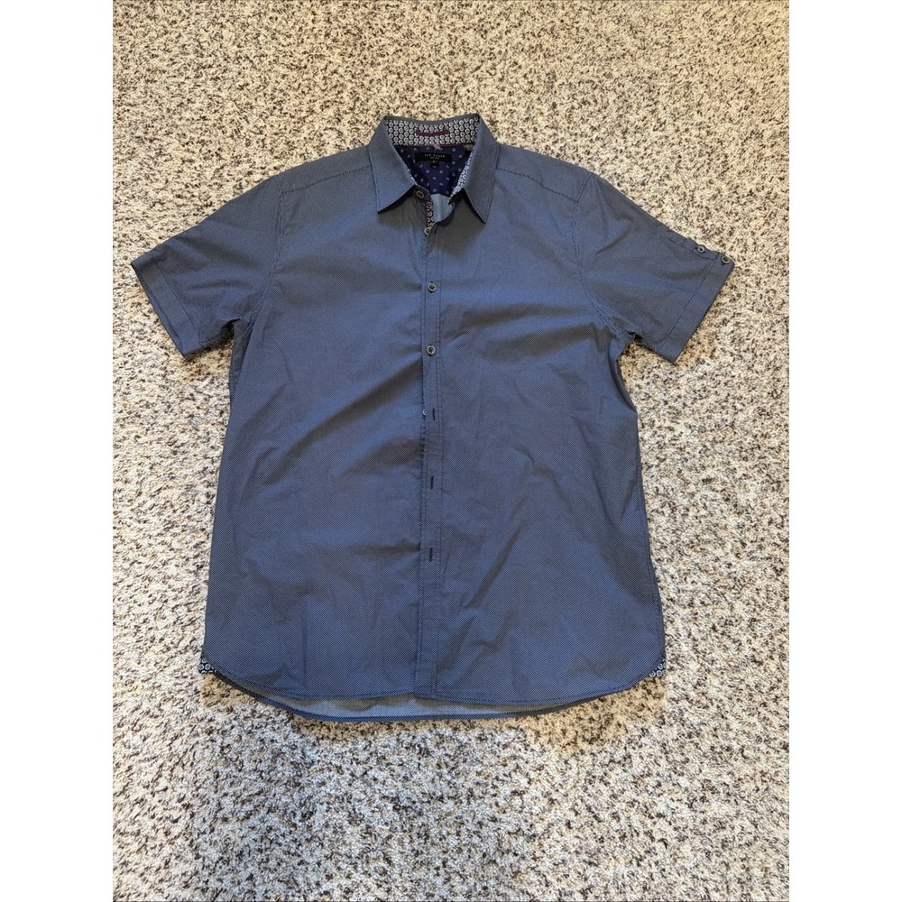 Ted Baker New Short Sleeve Shirt Navy  Men Size 5 Slim Fit